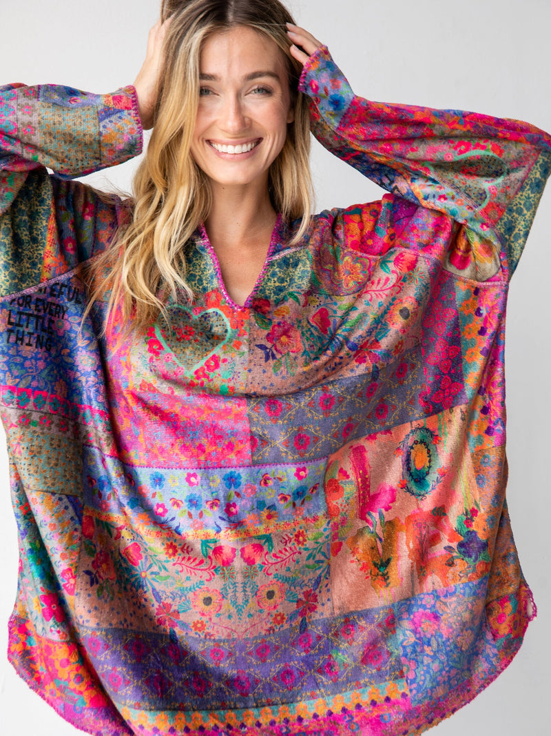 Natural Life Cozy Blanket Hoodie - Love Folk Floral Patchwork