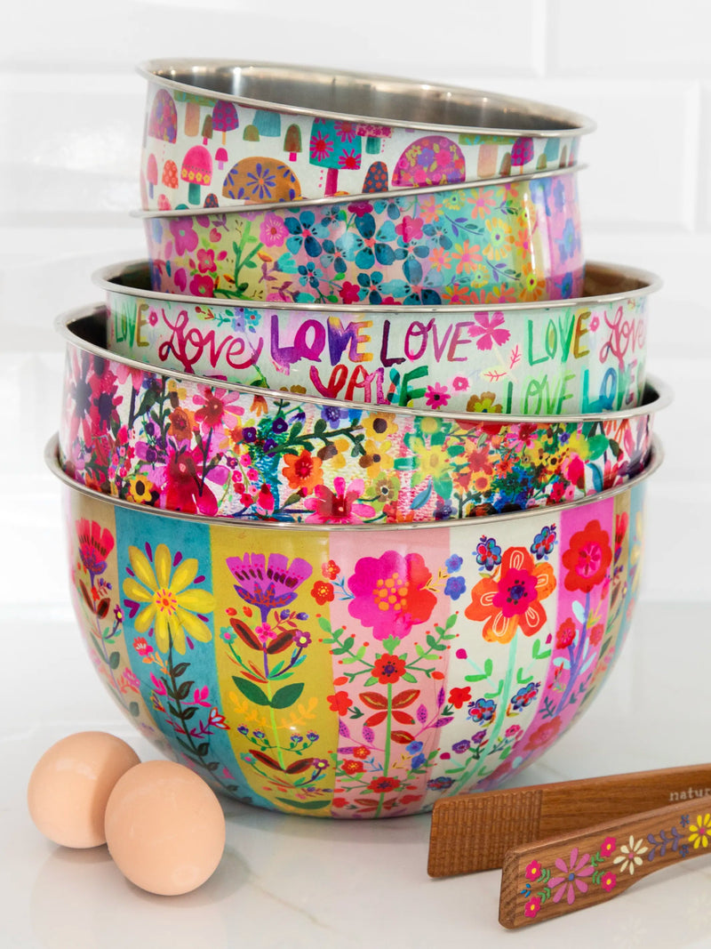 Natural Life Stainless Steel Bowl - Small Rainbow Floral Rows