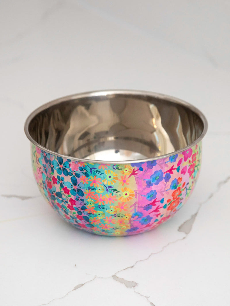 Natural Life Stainless Steel Bowl - Small Rainbow Floral Rows