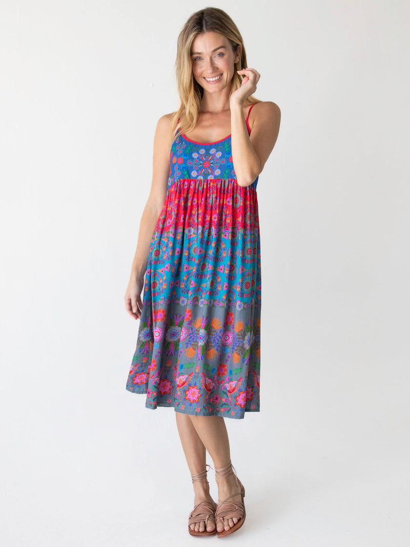 Natural Life Gigi Midi Dress - Red Blue Floral