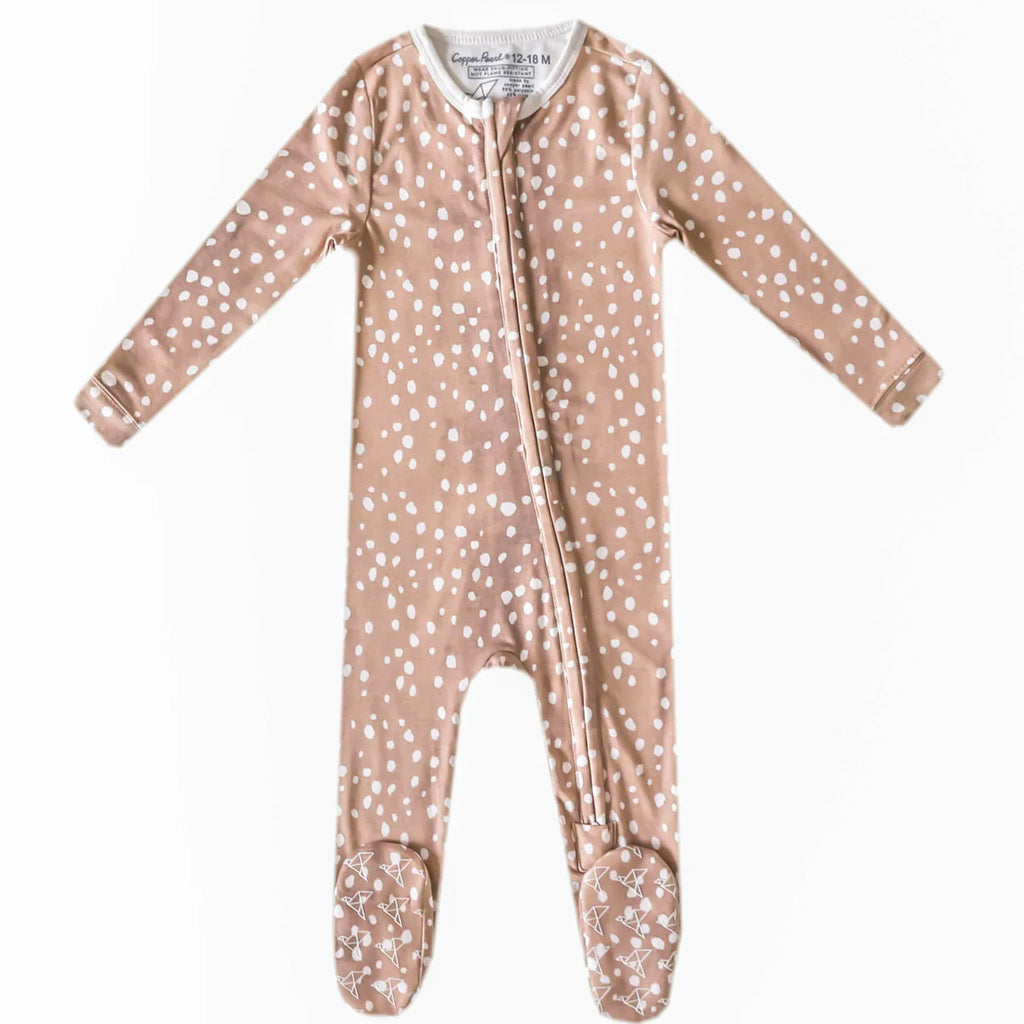 Copper Pearl Zip-Up Footie - Fawn