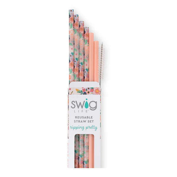 Swig Life Full Bloom + Coral Reusable Straw Set (Tall)