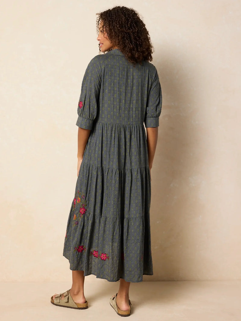 Natural Life Rebecca Embroidered Midi Dress - Alma Stamp Charcoal