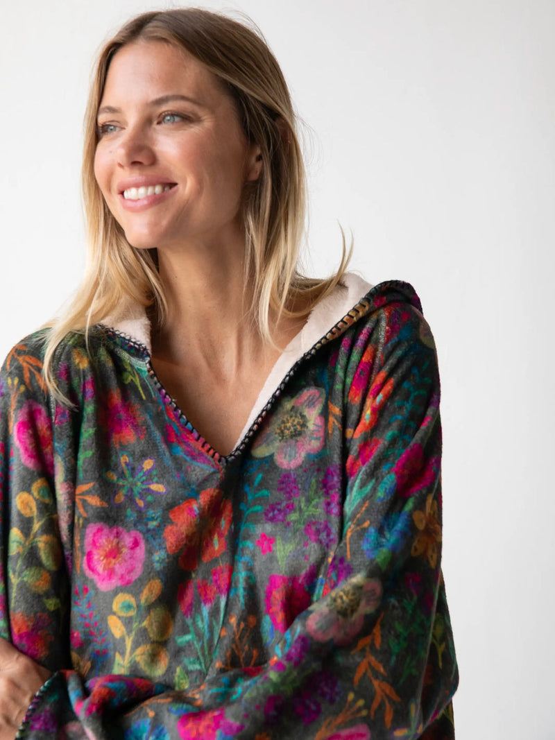 Natural Life Cozy Blanket Hoodie - Rainbow Garden Black