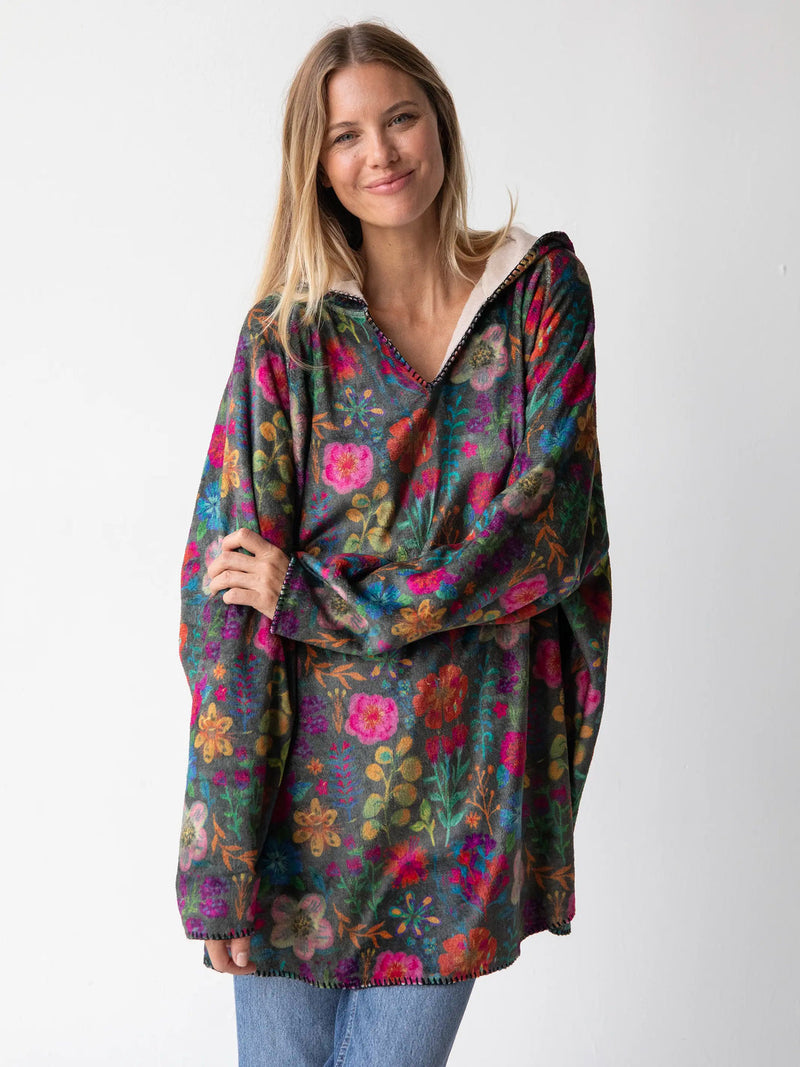 Natural Life Cozy Blanket Hoodie - Rainbow Garden Black