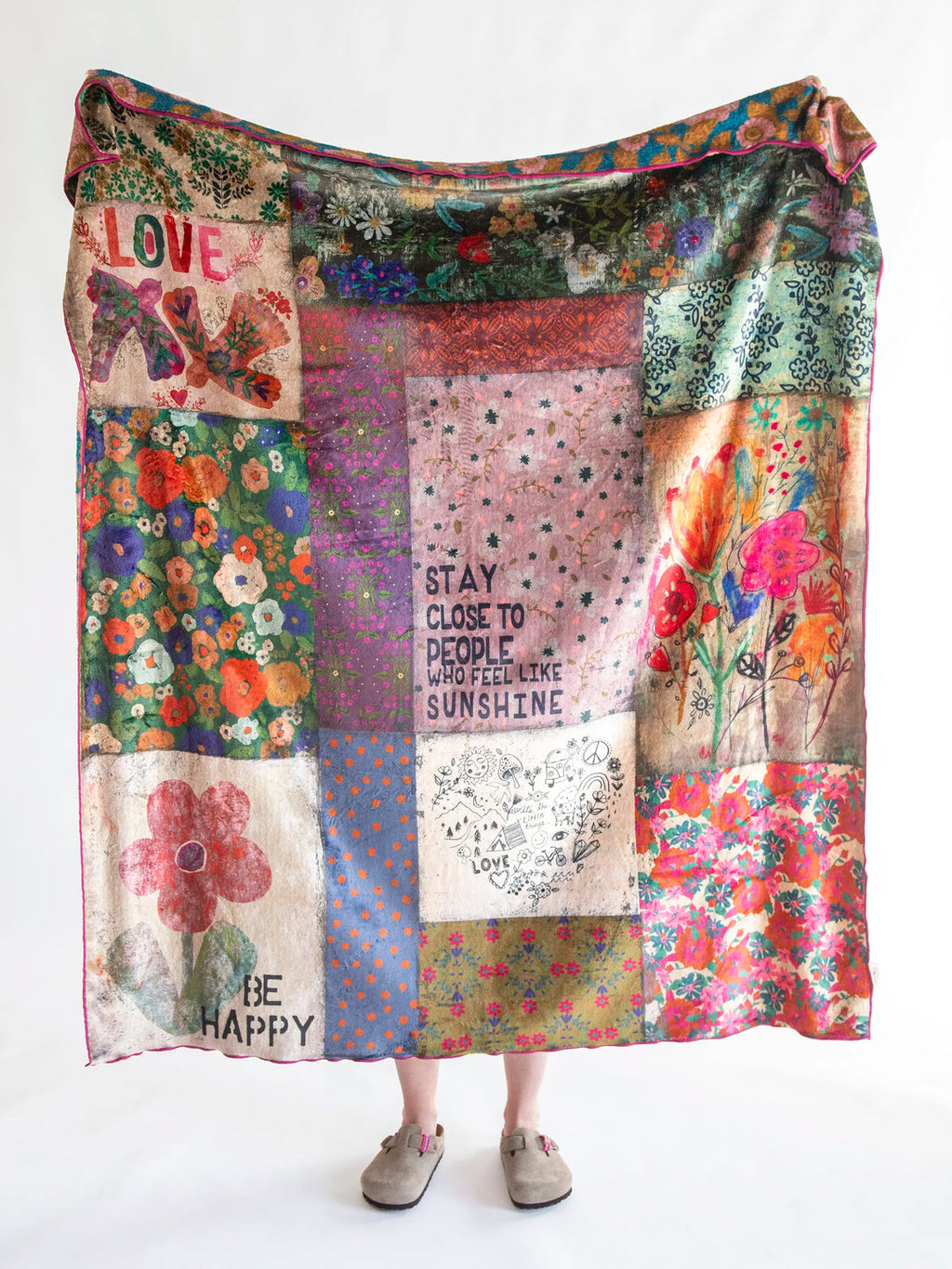 Natural Life Reversible Cozy Throw Blanket - Patchwork Be Happy