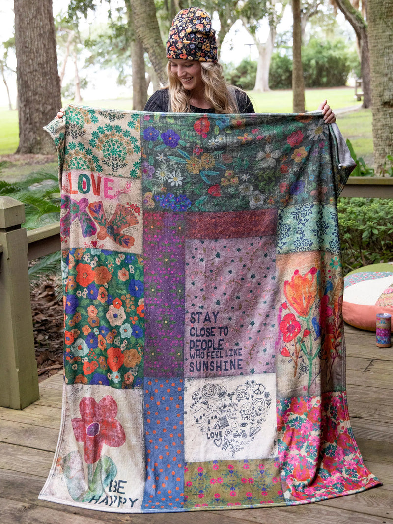 Natural Life Reversible Cozy Throw Blanket - Patchwork Be Happy