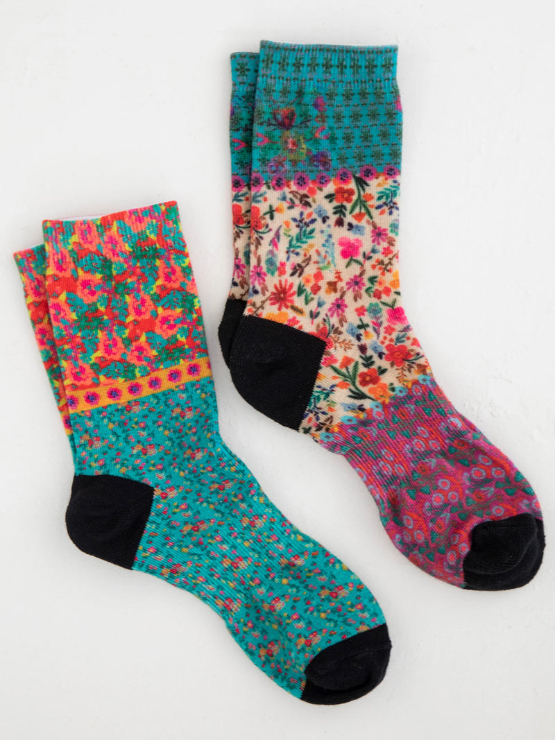 Natural Life Printed Weekend Sock Set, Set of 2 - Teal Floral