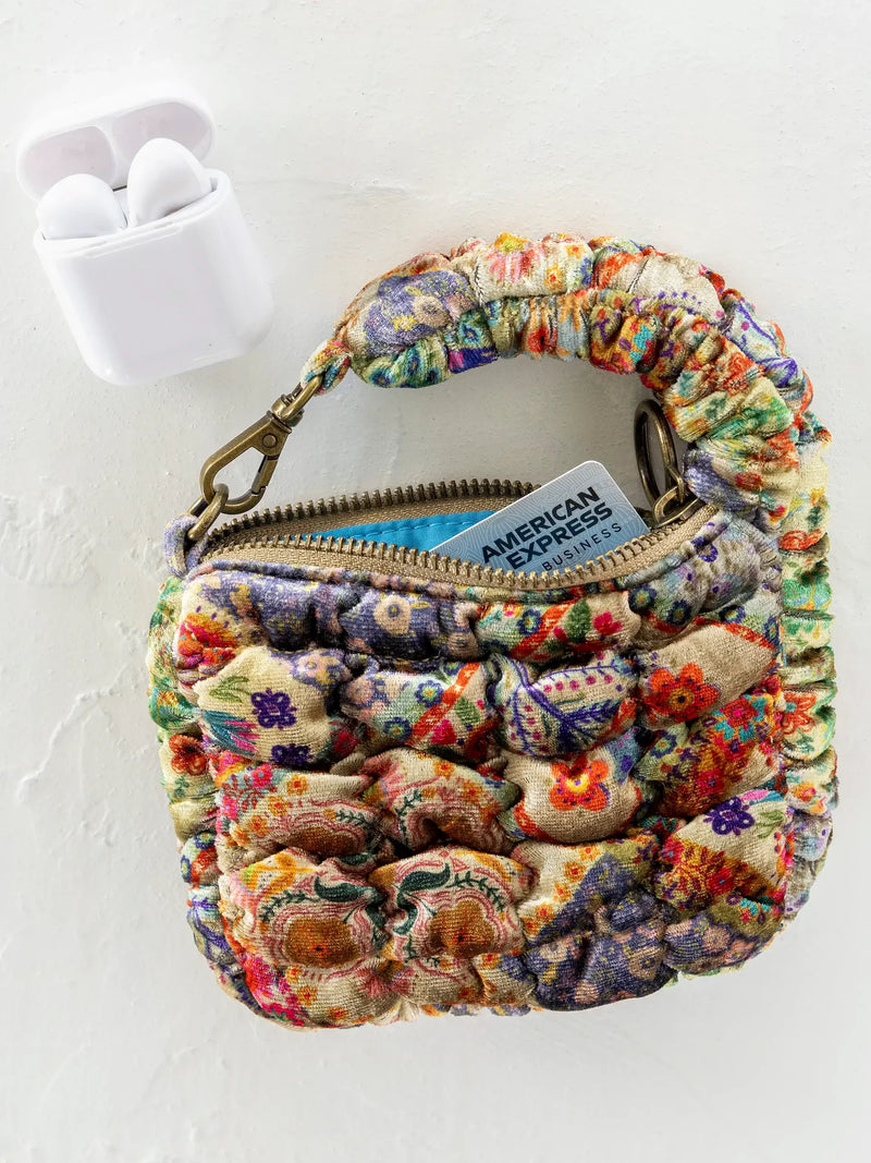 Natural Life® Puffy Velvet Mini Clip-On Pouch - Mandala Folk Patchwork