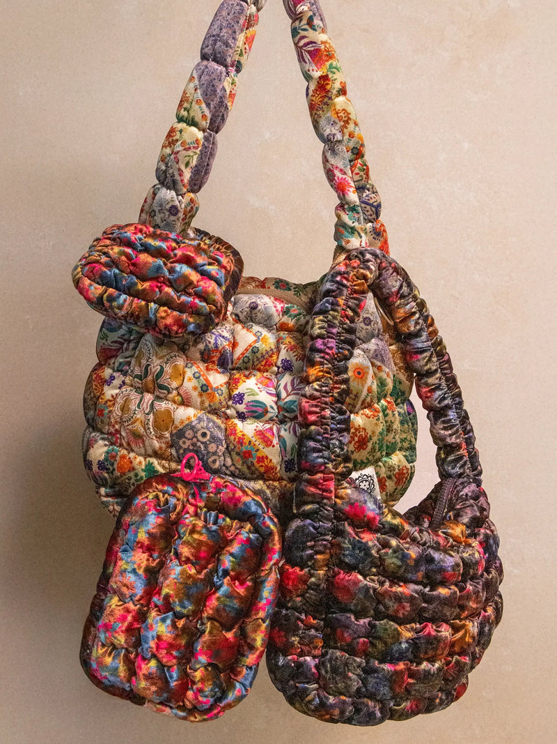 Natural Life® Puffy Velvet Mini Clip-On Pouch - Mandala Folk Patchwork