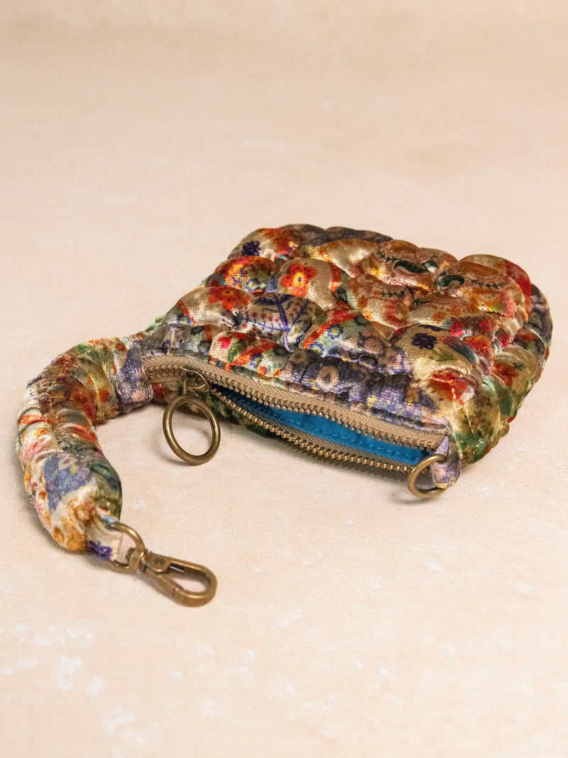 Natural Life® Puffy Velvet Mini Clip-On Pouch - Mandala Folk Patchwork