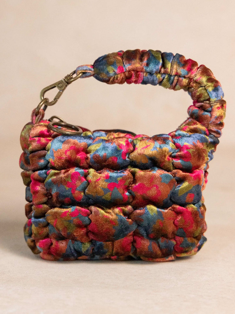 Natural Life® Puffy Velvet Mini Clip-On Pouch - Teal Pink Floral Velvet
