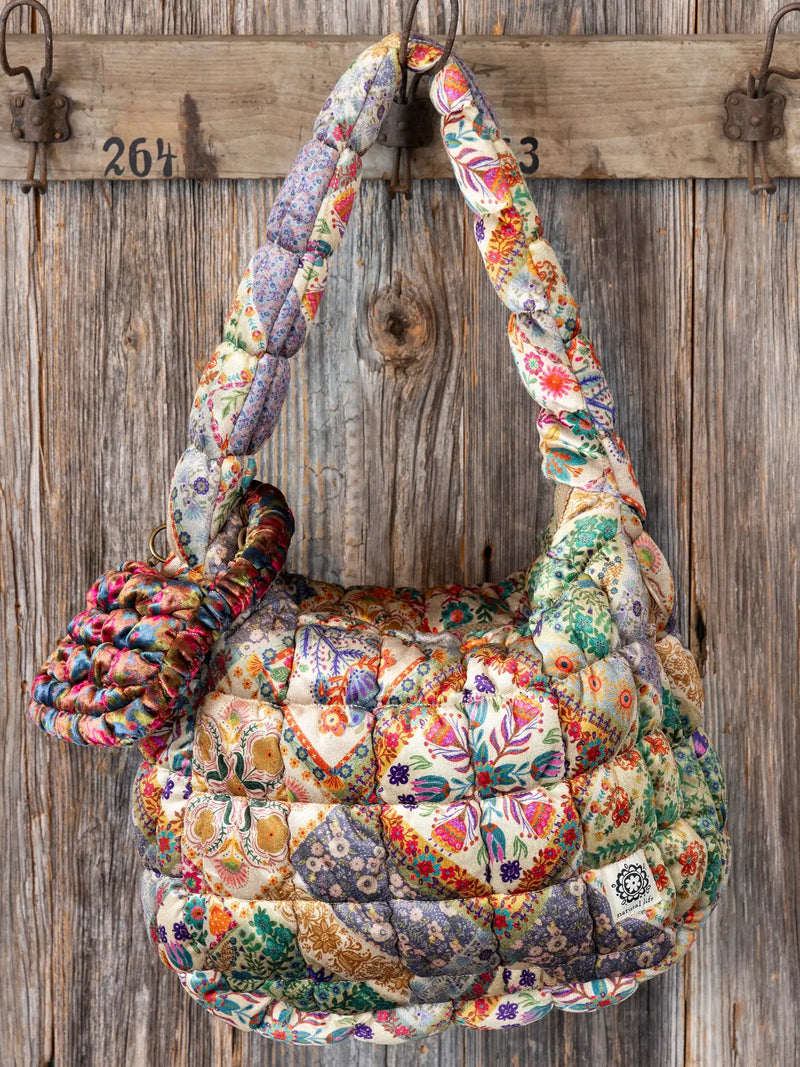 Natural Life® Puffy Velvet Mini Clip-On Pouch - Teal Pink Floral Velvet