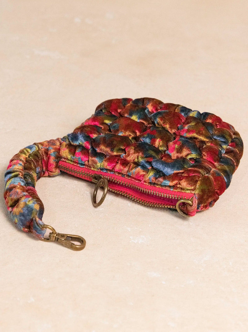 Natural Life® Puffy Velvet Mini Clip-On Pouch - Teal Pink Floral Velvet