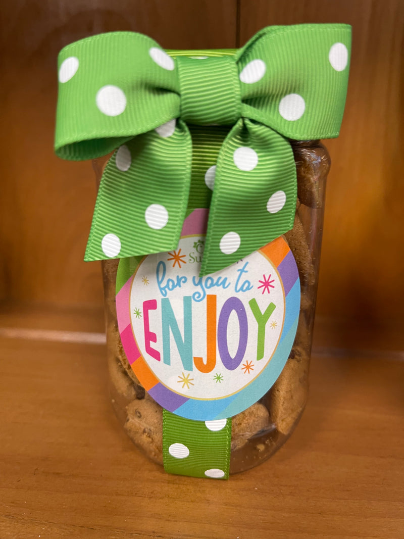 Oh, Sugar! - Cookie Pint Jars - Bright Stripe Asst: Chocolate Chip (assorted ribbon colors)