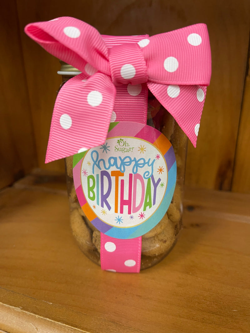 Oh, Sugar! - Cookie Pint Jars - Bright Stripe Asst: Chocolate Chip (assorted ribbon colors)
