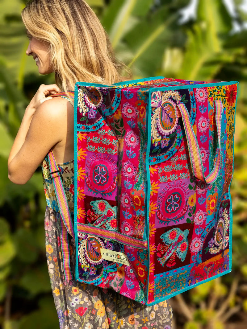 Natural Life XL Backpack Tote Bag - Magenta Patchwork