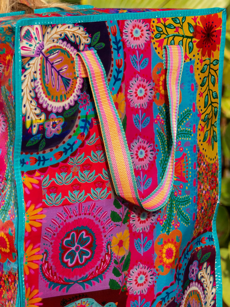 Natural Life XL Backpack Tote Bag - Magenta Patchwork