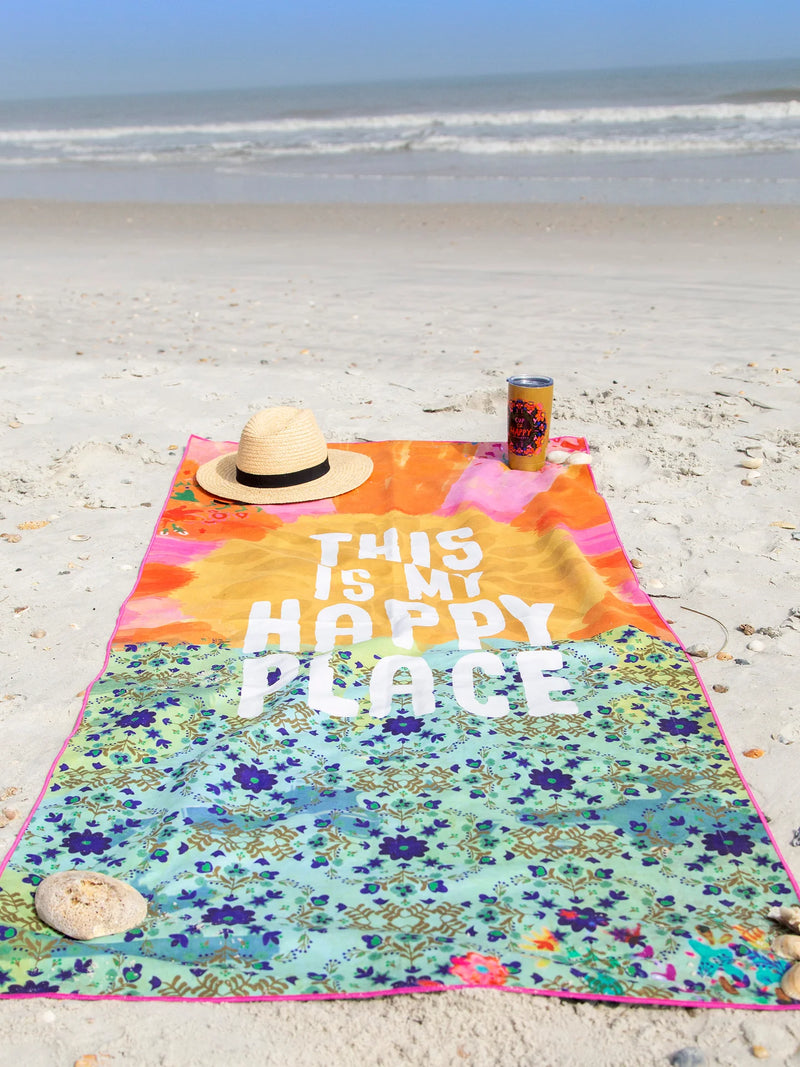Natural Life - Double-Sided Microfiber Beach Towel - Teal Happy Place