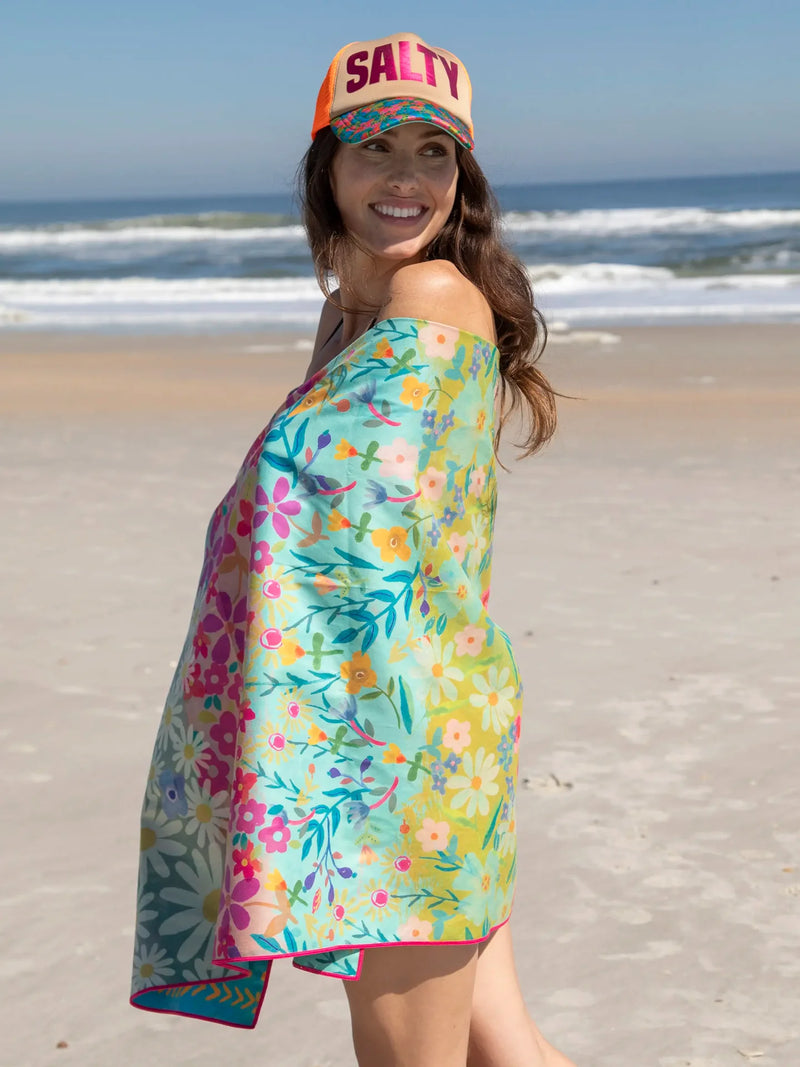 Natural Life - Double-Sided Microfiber Beach Towel - Teal Happy Place