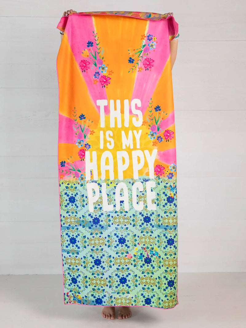 Natural Life - Double-Sided Microfiber Beach Towel - Teal Happy Place