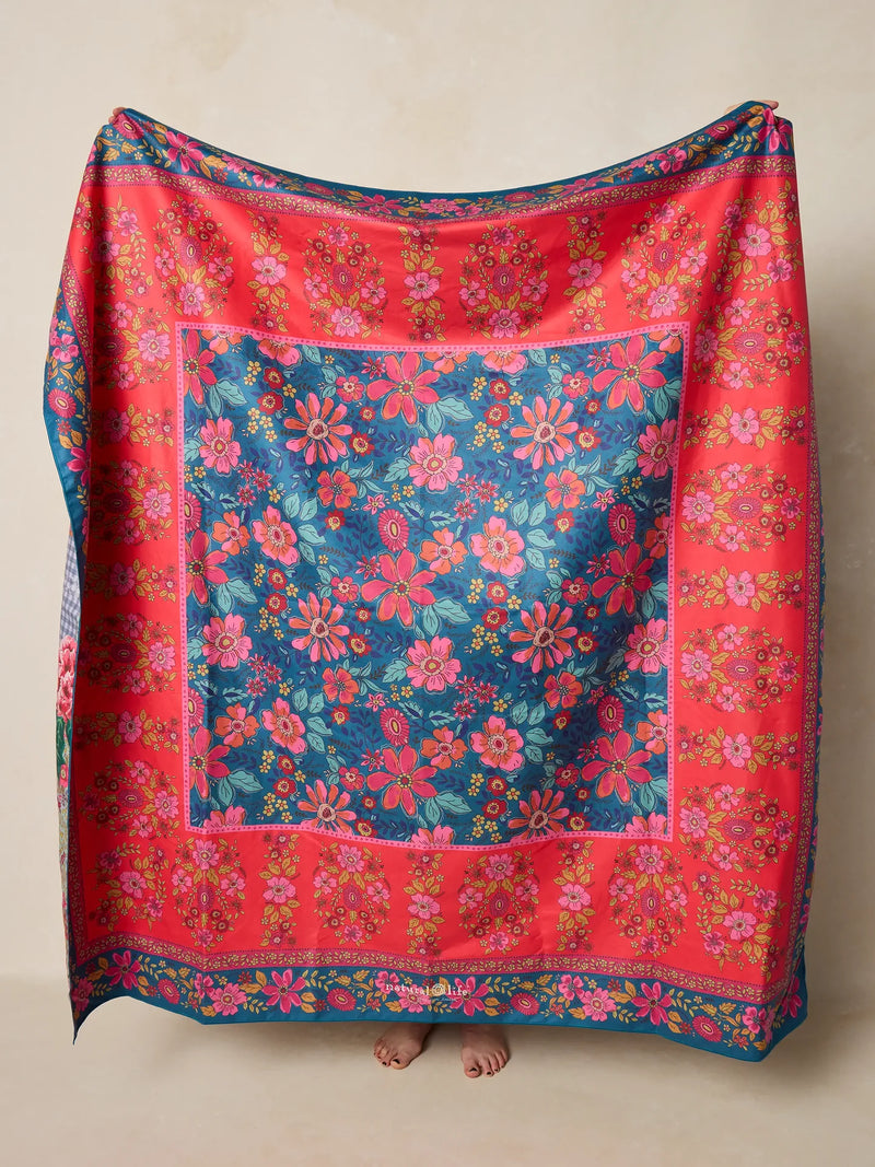 Natural Life - XL Double-Sided Microfiber Beach Towel - Teal Boho Border