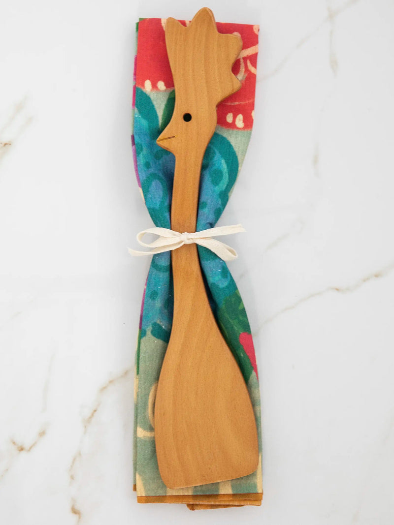 Natural Life Wooden Spoon & Towel Set - Chicken