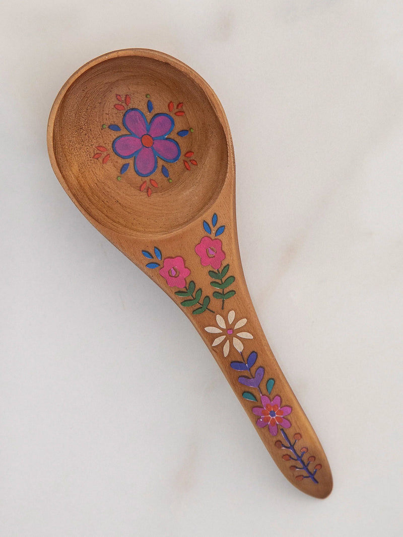 Natural Life Folk Flower Wooden Coffee Scoop - But First Coffee