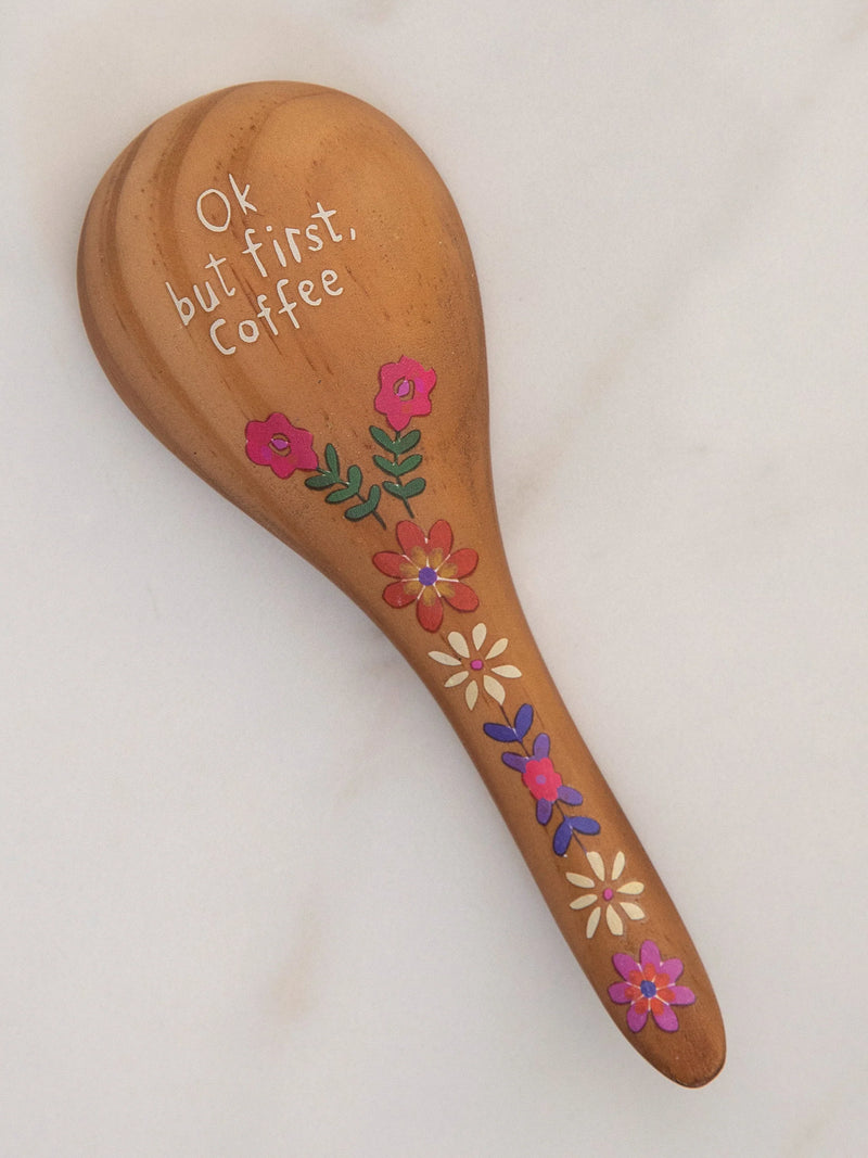 Natural Life Folk Flower Wooden Coffee Scoop - But First Coffee
