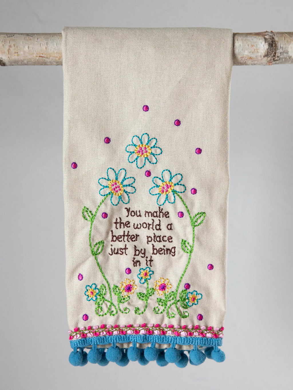 Natural Life Linen Embroidered Hand Towel - You Make The World Better