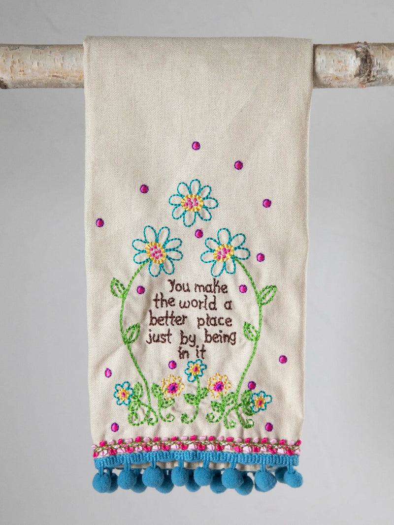 Natural Life Linen Embroidered Hand Towel - You Make The World Better