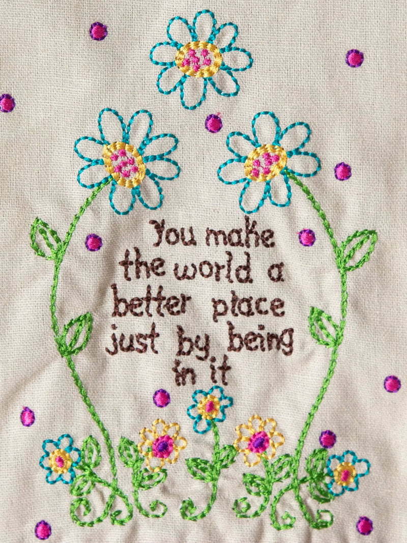 Natural Life Linen Embroidered Hand Towel - You Make The World Better
