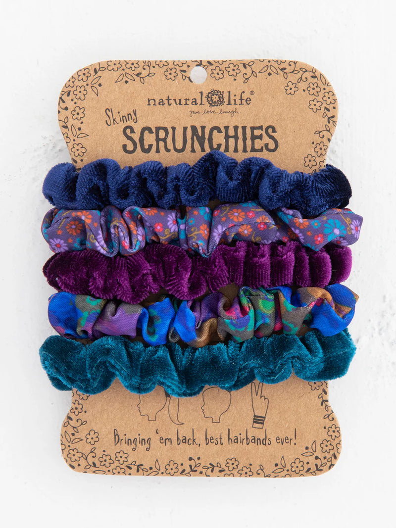 Natural Life® Print and Velvet Scrunchies, Set of 5 - Navy