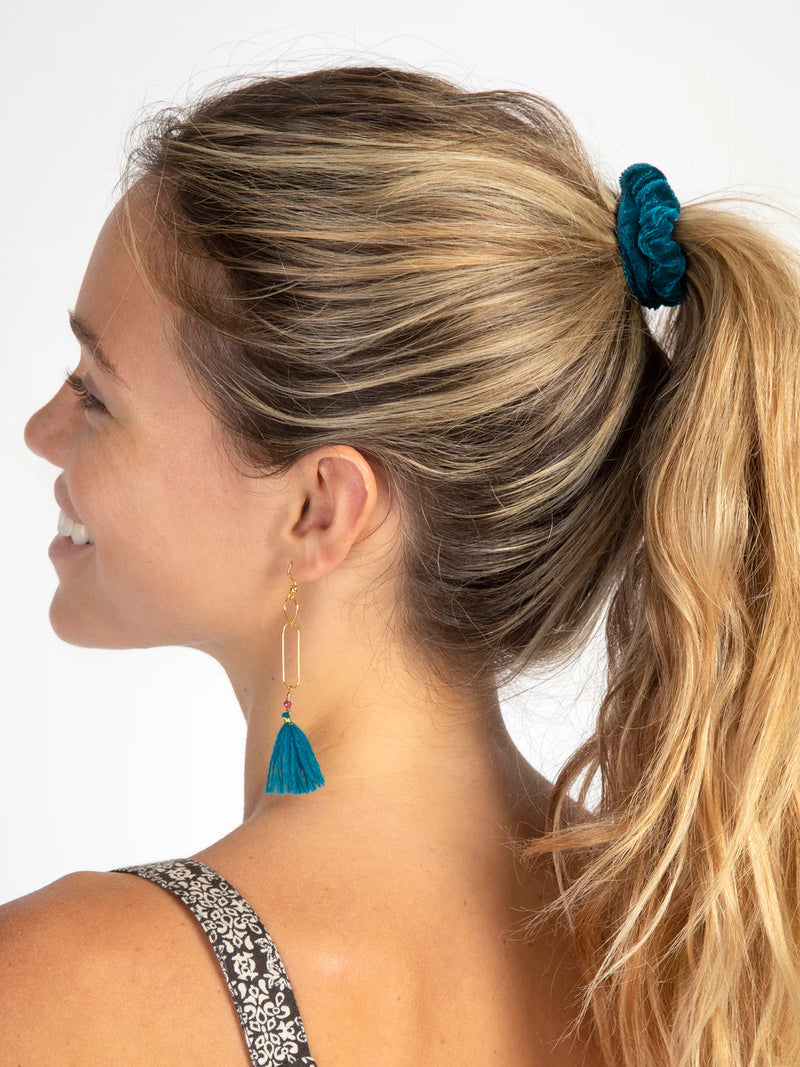 Natural Life® Print and Velvet Scrunchies, Set of 5 - Navy