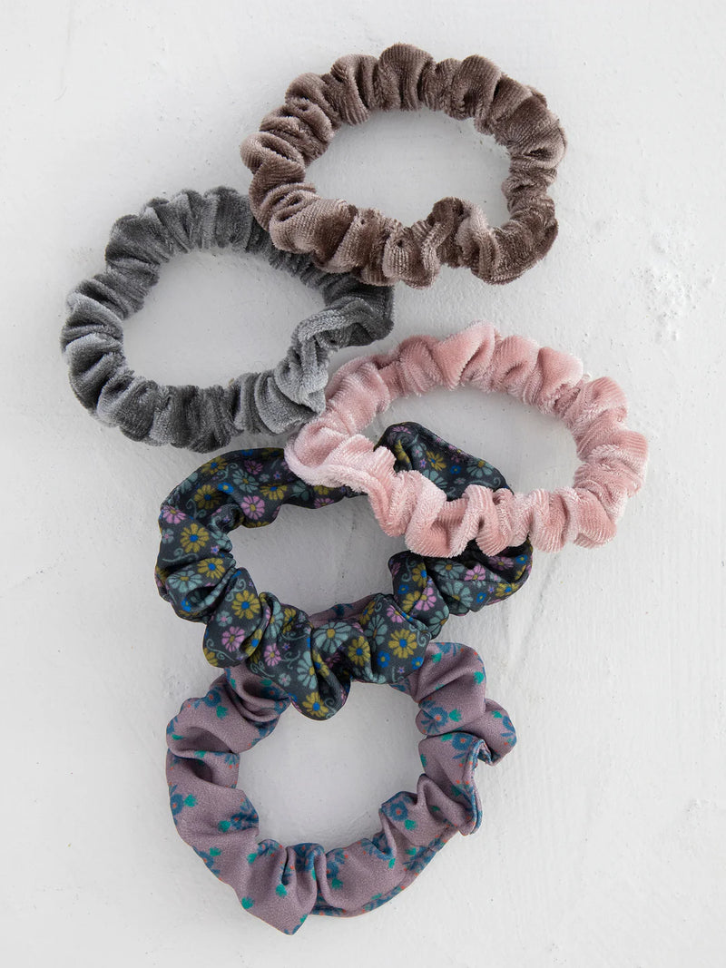 Natural Life® Print and Velvet Scrunchies, Set of 5 - Grey