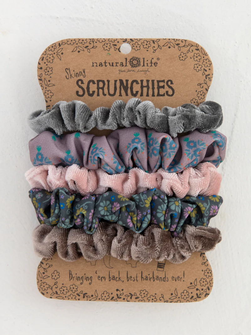 Natural Life® Print and Velvet Scrunchies, Set of 5 - Grey