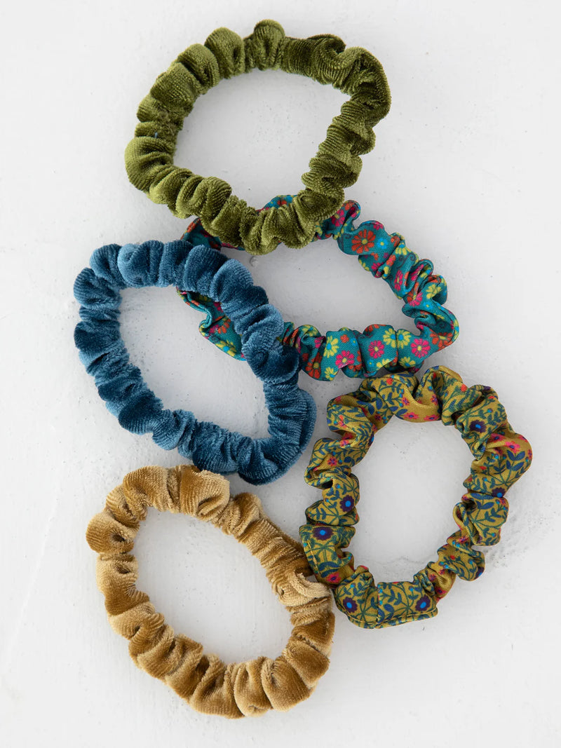 Natural Life® Print and Velvet Scrunchies, Set of 5 - Sage