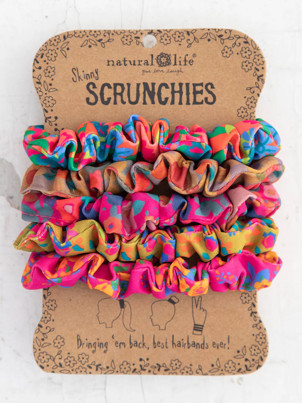 Natural Life® Mixed Print Scrunchies, Set of 5 - Pink Floral
