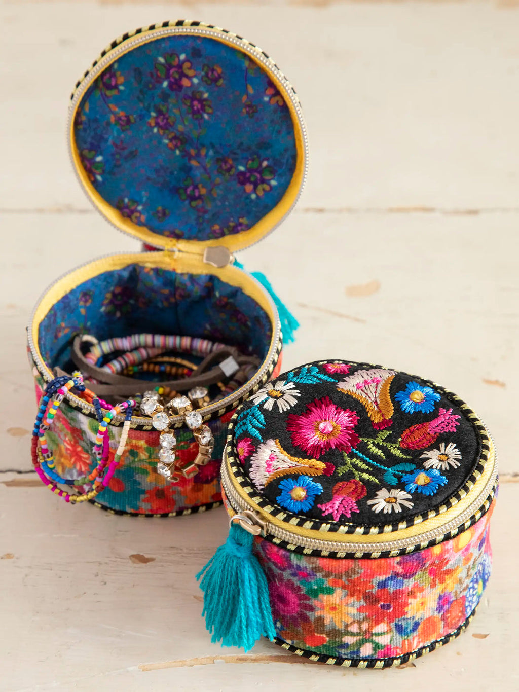 Natural Life® Embroidered Jewelry Case - Black Folk Flower