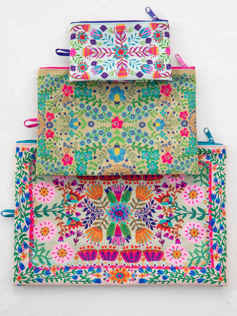 Natural Life® Anything & Everything Pouches, Set of 3 - Taupe Folk Flower