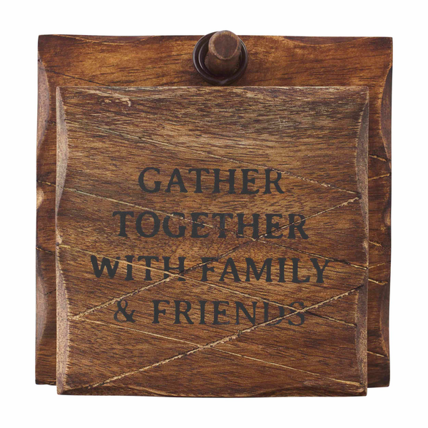 Mud Pie GATHER TOGETHER WOOD COASTER SET