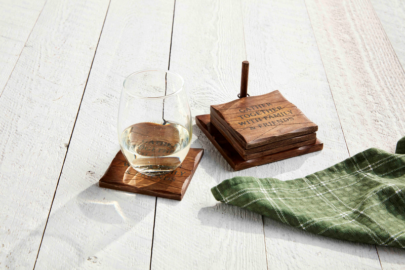 Mud Pie GATHER TOGETHER WOOD COASTER SET