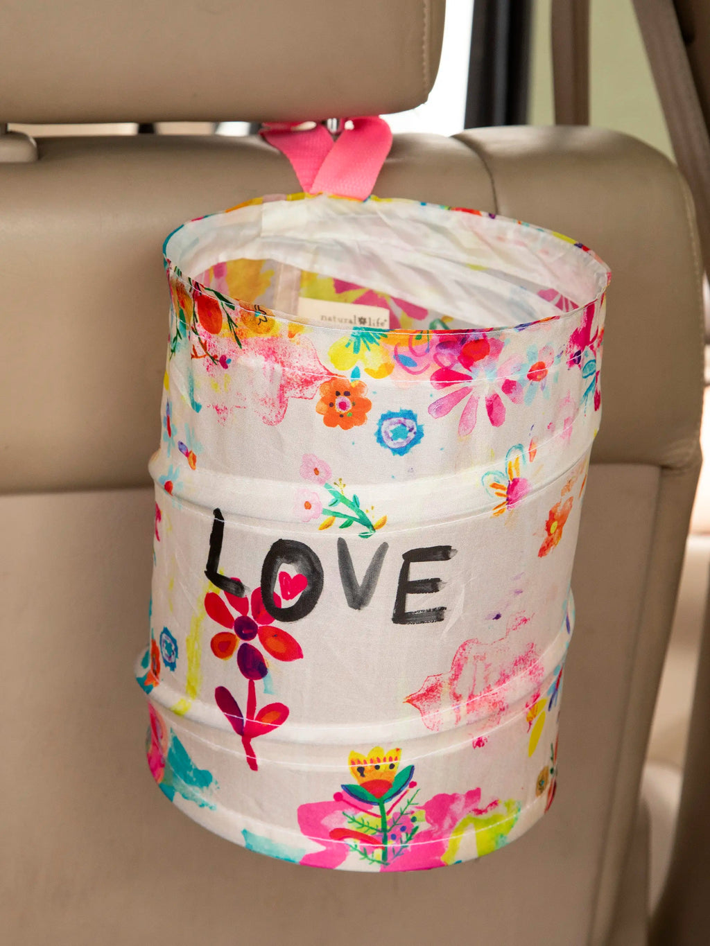 Natural Life® Mini Pop-Up Car Trash Can - Life Is A Canvas Cream Love