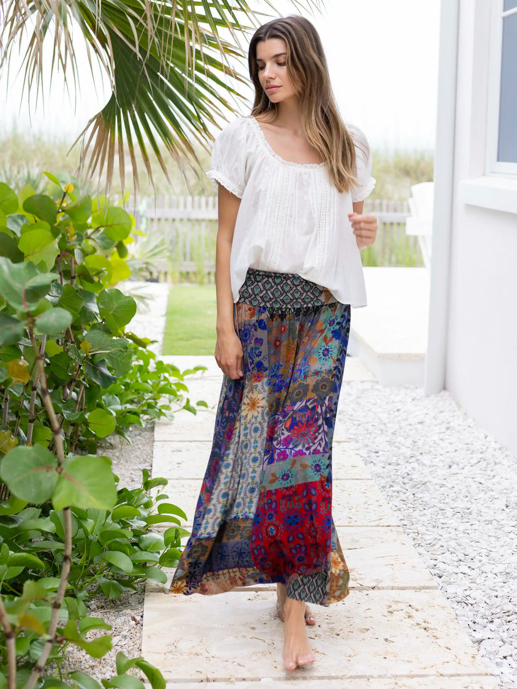 Natural Life Live-In-It Knit "ButterSoft" Maxi Skirt - Blue Patchwork