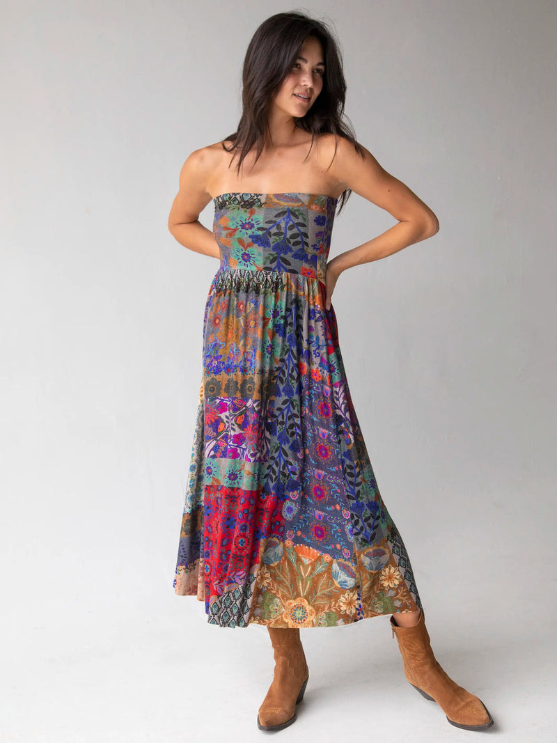 Natural Life Live-In-It Knit "ButterSoft" Maxi Skirt - Blue Patchwork