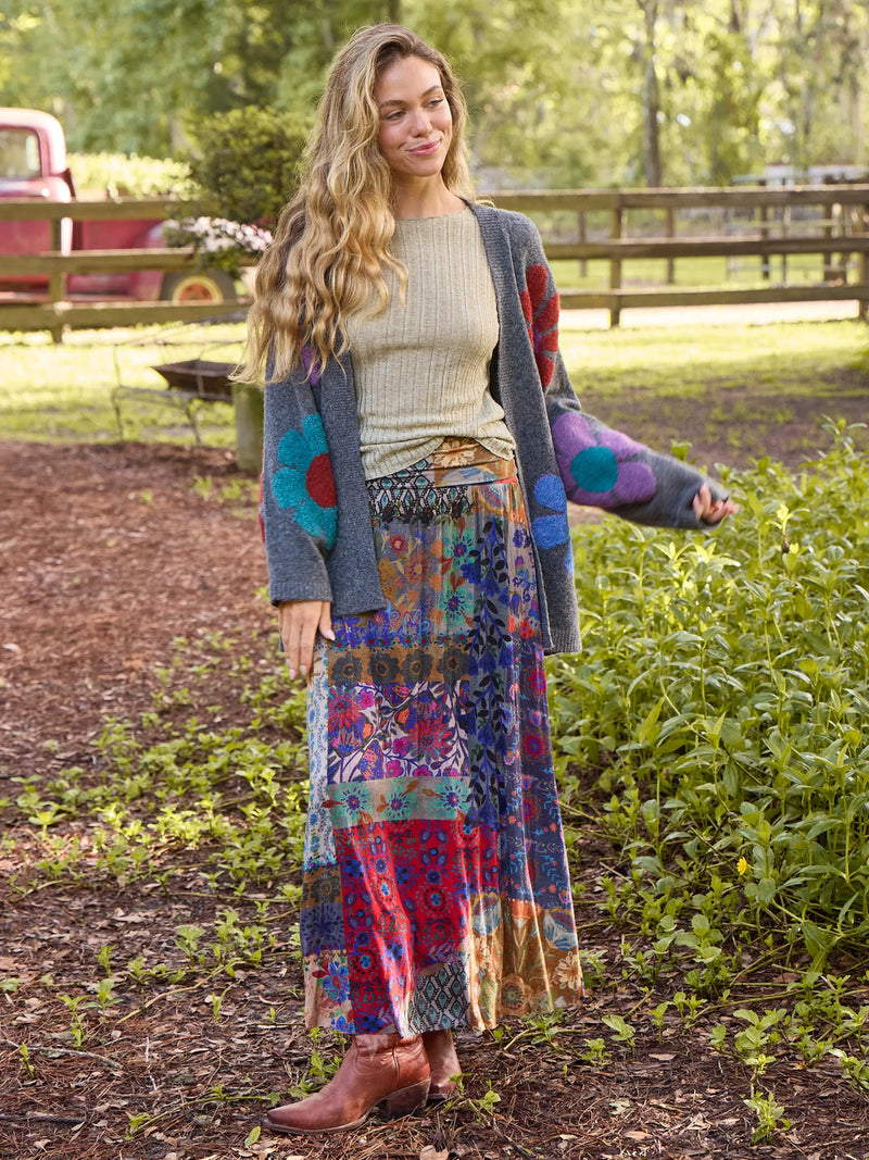 Natural Life Live-In-It Knit "ButterSoft" Maxi Skirt - Blue Patchwork