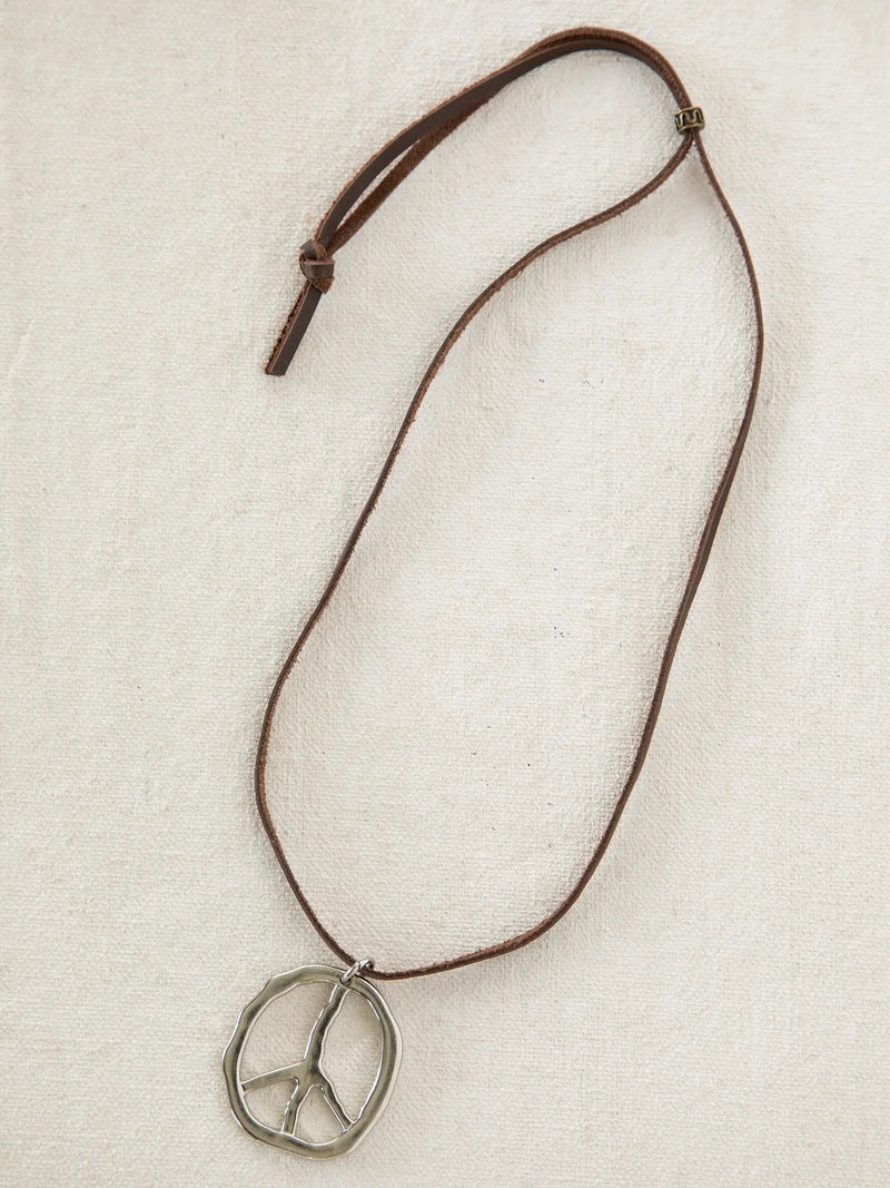 Natural Life Adjustable Silver Peace Sign Necklace