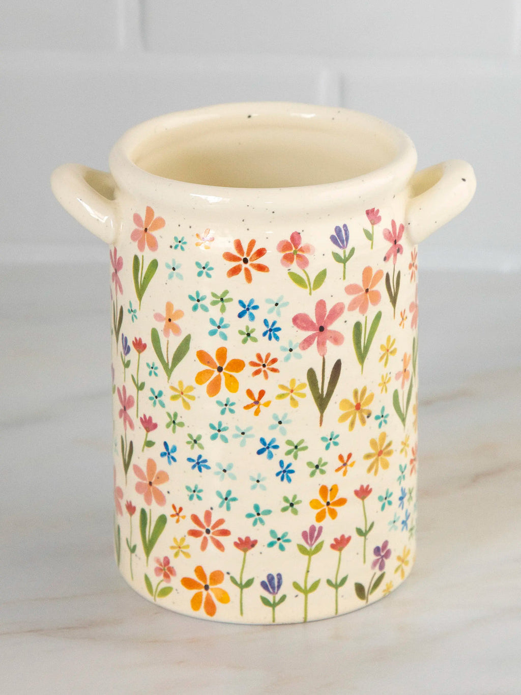 Natural Life Utensil Crock - Ditsy Cream Rainbow Floral