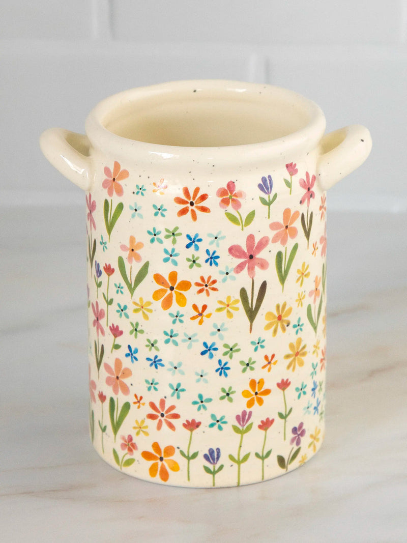 Natural Life Utensil Crock - Ditsy Cream Rainbow Floral