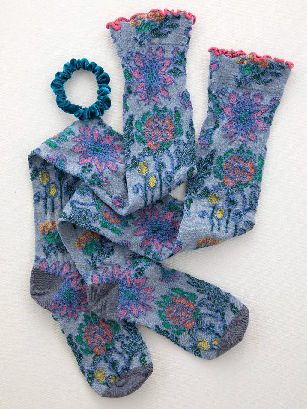 Natural Life Blossom Knee-High Sock & Scrunchie Set - Denim